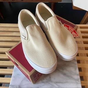 BNIB herringbone cream vans classic slip-ons